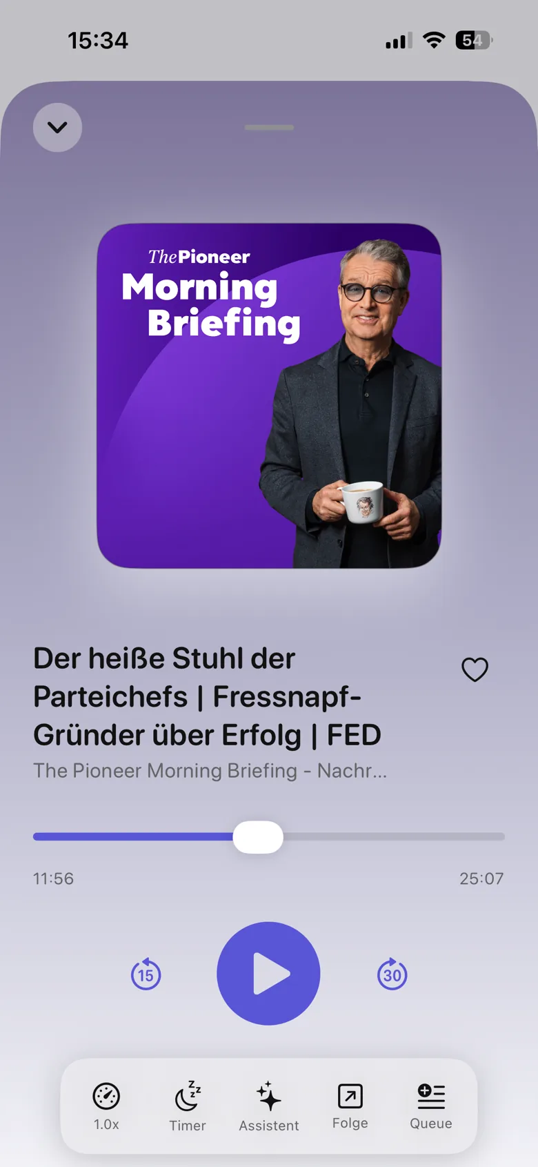Podknow Player im Hellmodus mit Podcast-Artwork und Kapitelansicht