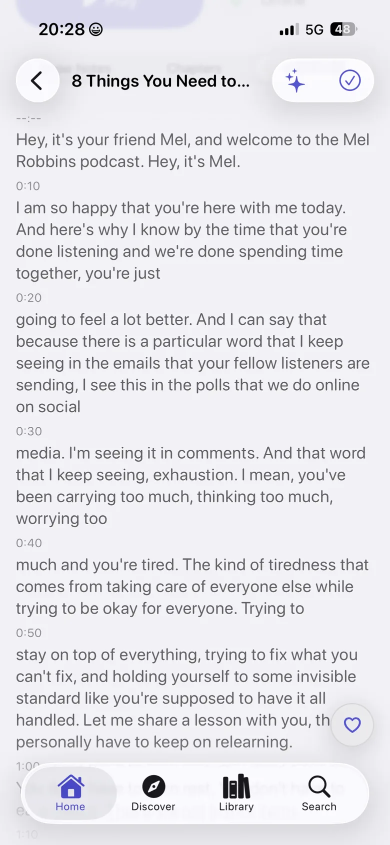 Podcast transcript in Podknow with timestamps and readable episode text